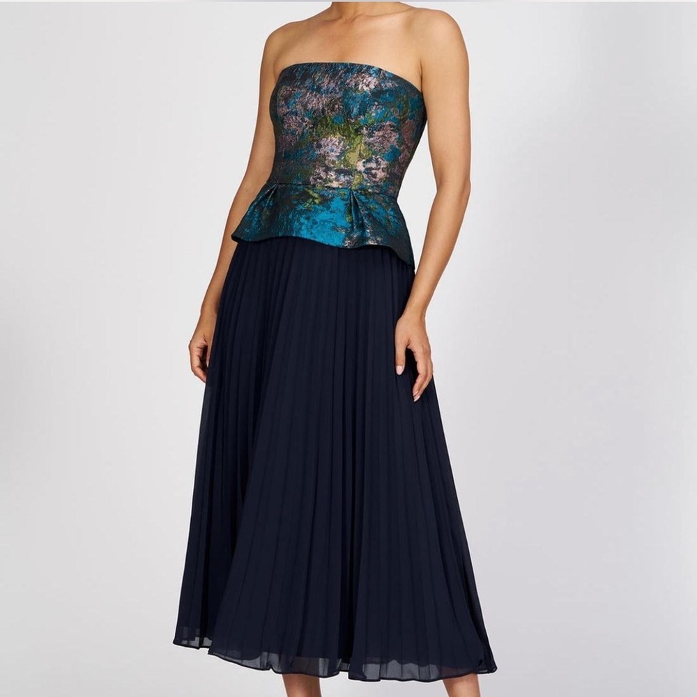 Kay Unger Blue and Black Strapless Maxi Dress - Picture 3 of 7